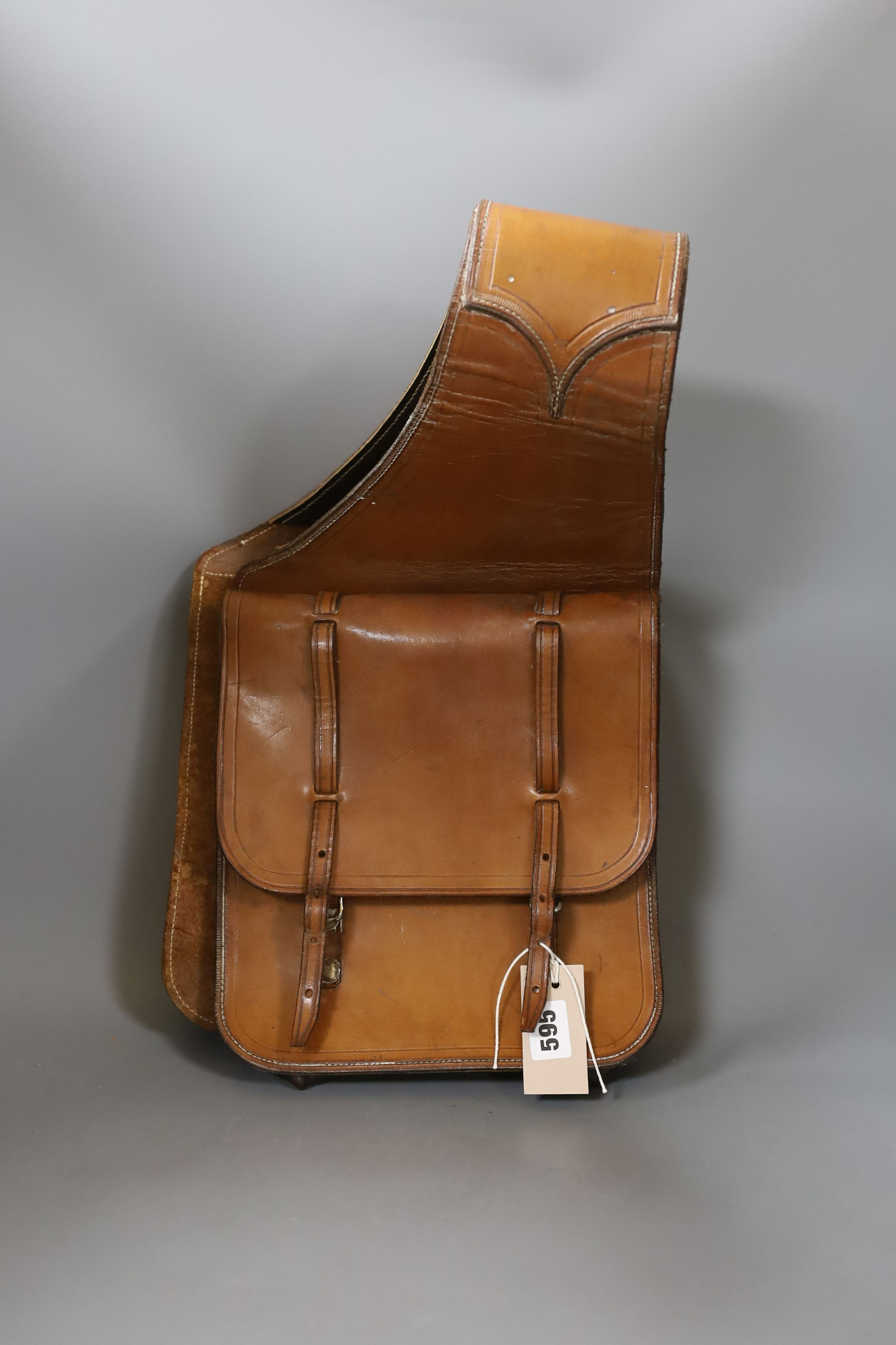 A leather saddle bag